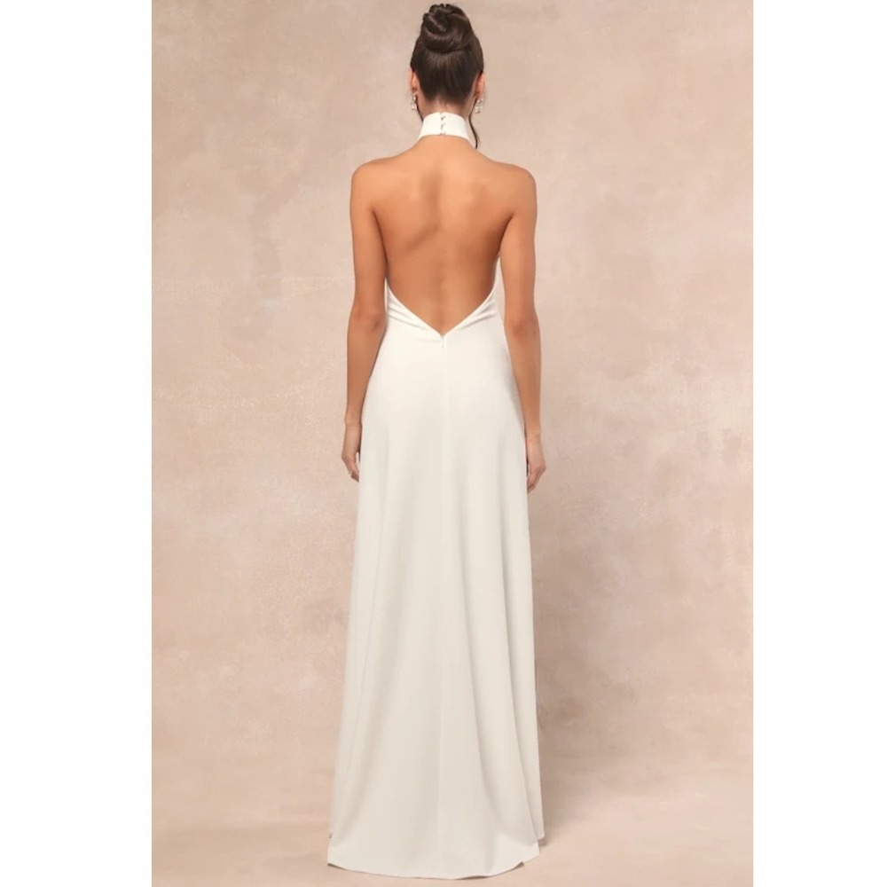 Lulus Alaura White Backless Halter Maxi Dress Open Back Small - Picture 2 of 10